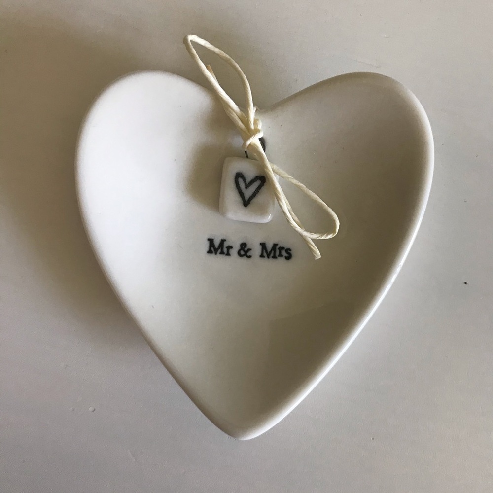 Crate & Barrel Mr. & Mrs. Ring Dish Heart